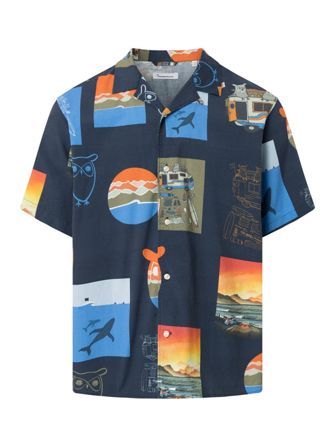 KnowledgeCotton Apparel - Boxed fit AOP short sleeved shirt - GOTS/Vegan